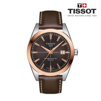 [Tissot] Gentleman Powermatic 80 Silicium 18K Solid Rose Gold Bezel Exclusive Brown Dial Leather Strap Men's Watch (T927.407.46.291.00)