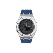 CASIO Unisex Liquid Crystal,Analog Dual Display Series Black Watch GA-2100-1A1(Watch1--) Silver Case Blue Strap black