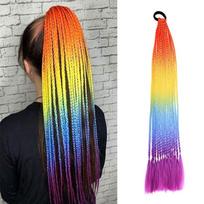 Pynės Kasos Plaukų Priauginimai 24 coliai Spalvotos Dėžutės Kasos Su Gumytėmis Sintetiniai Plaukų Priauginimai Mergaitei Moterims Aksesuarai Crazy Hair Day yellow