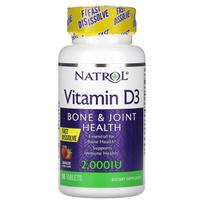 Natrol, Vitamin D3, bone and joint health promotion, strawberry, 2,000IU, 90 tablets