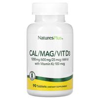 NaturesPlus, kalcio/magnio/vitamino D3, kuriame yra vitamino K2, 90 tablečių