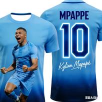 Vaikiškas 3D stereoskopinis Mbappé spaudinio futbolo marškinėliai, šeimos rinkinys, tinkamas dėvėti lauke treniruotėms 150 blue