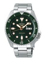 SEIKO 5 Sports Automatic Watch SRPD63K1, Green Dial, Silver Stainless Steel Bracelet, 100m Water Resistant, Men's black