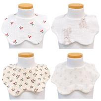 Luxury Baby 6-ply yogurt bib 4-piece set, flower C set (cherry, rabbit, tulip, floral), 1 set white