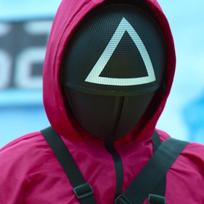 Kalmarų žaidimo sargo kaukė kvadratas apskritimas trikampis „Frontman“ Cosplay Helovino rekvizitas Triangle Guard Mask pink