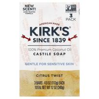 Kirk'S, 100% Premium Coconut Oil Castile Bar Soap, Citrus Twist, 3 Bars, 113G (4Oz) Each white