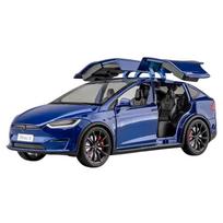 1:24 Diecast Metal Tesla Model X Large Sedan SUV Alloy Pull-Back Car Model, X_Blue gray