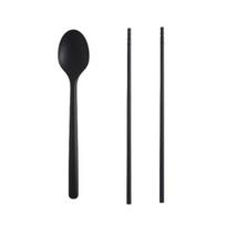 Seven Kitchen monosilicinių stalo įrankių rinkinys, juodas, šaukštas + lazdelės, populiarūs Korėjos stalo įrankiai black