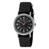 Savaitgalio laikrodis T2N647 TIMEX žalvarinis mineralinis stiklas nailono juodas [Timex] vyriškas – juoda