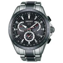 SEIKO Astron serija 100 metrų atsparumas vandeniui saulės energija veikiantis kvarcinis titano apyrankė vyriškas laikrodis juodas ciferblatas SSE041 juoda