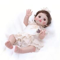 Cloveray 18-inch Cute Reborn Doll, Dressable Baby Doll with Big Round Eyes, Vinyl Doll, Toy, Birthday Present, Gift (Brown) white