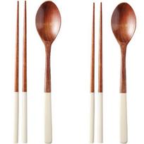 Moda Kitchen Niboli medinių šaukštų rinkinys, smėlio spalvos, šaukštas + lazdelės, 2 rinkiniai, populiarūs korėjietiški indai brown