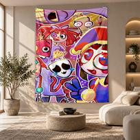 Decorative Tapestry,The Amazing Digital Circus Printed Wall Art, Lightweight Wall Hanging For Bedroom Background 100cmx150cm red