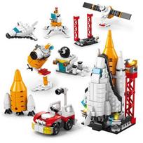[Real Honey Night-Lego suderinamas blokas-Space] E Space Shuttle Set 8 Combined Set E Space Science Exploration Block, Mix gray