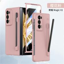 Matinis šarvų telefono dėklas, skirtas Honor Magic V3 V2 VS2 PC kieto apvalkalo apsauga, atsparus smūgiams su grūdintos plėvelės apsauga su rašiklio laikikliu sulankstomu dangteliu For Honor Magic V2 rožinė