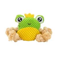 Plush Frog Dog Toy Interactive Tug-of-War Toy Squeaky Stuffed Frog with Rope Knots Chew Toy for Dogs Puppy Teething Frog yellow