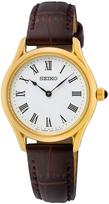 Seiko SEIKO Quartz Overseas Leather White Watch, Model, Strap, Gold, SWR072P1, Women's balta