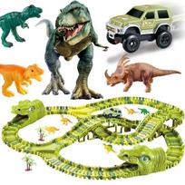 Žiedinė trasa vaikams, žaislas dinozauras - SPRINGOS - 240 dalių - lanksti lenktynių trasa - dovanų rinkinys žalia
