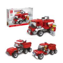 Žaislinis gaisrinis sunkvežimis 3 viename LEGO suderinamumo blokas, mišrios spalvos red