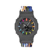 CASIO Individuali Kolekcija Elektroninis Judėjimas Unisex Juodas Ciferblatas GA-2100-1A1(Komanda788--) Blue Rainbow black