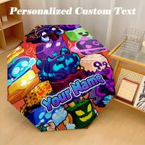 Blox Fruits 8 Rib Auto Folding Umbrella, Personalized Custom Name Text Three-fold umbrella blue