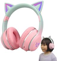 Belaidės ausinės su kačių ausytėmis, rožinės spalvos, belaidės Bluetooth, su LED, mielos, žvilgančios vaivorykštės spalvos, naudojimo instrukcija ir lengvai reguliuojamo dydžio, Kalėdoms rožinė