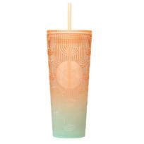 STARBUCKS Starbucks Tumbler Coffee Starbucks Anniversary 2023 Cold Cup Tumbler Orange Blue Green Cold Cup Tumbler 710ml Straw Gradient Cute Stylish beige