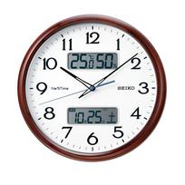 Seiko Clock Wall Brown Wood 31cm Temperature and Humidity Seiko Next Time ZS252B Clock, 08 Grain, 02 Diameter, Radio-Controlled Analog, Calendar, gray