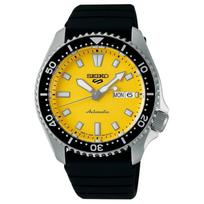 SEIKO SKX serija 100 metrų atsparumas vandeniui Automatinis silikoninis dirželis 46mm vyriškas laikrodis geltonas ciferblatas SBSA307 geltona