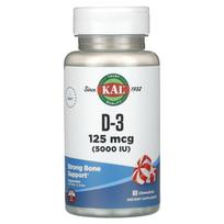 KAL, D-3, peppermint, 125mcg (5,000IU), 60 chewable tablets
