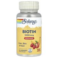 Solaray, biotin, natural peach, strawberry, banana flavor, 5,000 mcg, 60 lozenges