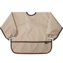 Pli? infant waterproof long-sleeved bib, 22 brown check, 1 piece, 1 piece beige