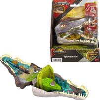 Mattel Jurassic World Rebirth Micro Adventure Spinosaurus galva atsidaro, atskleidžiant 4 interaktyvias funkcijas, 3 dinozaurus, mikropaveikslėlius, žaislus. black