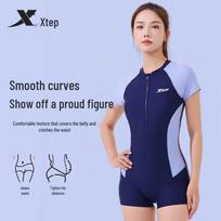 Xtep Women's Short Sleeve Conservative One-Piece Surf & Dive Swimsuit 2XL tamsiai mėlyna