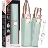 Voguecrest Hair Trimmer 2 in 1 Facial Remover and Eyebrows for Women Rechargeable Portable LED Light, Green gray