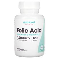 Nutricost, Women, Folic Acid with Biotin and Vitamin B12, 120 Capsules
