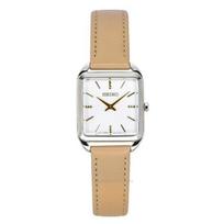 Seiko Analog Leather Strap Beige Dial Quartz SWR089P1 Women's Watch smėlis