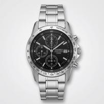 SEIKO vyriškas chronografo laikrodis SND367PC, klasikinis juodas ciferblatas, 1/20 sekundės tikslumo kvarcinis, nerūdijančio plieno apyrankė, atsparus vandeniui iki 50 m, originalus JDM gray
