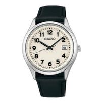 SEIKO 100 metrų atsparus vandeniui, saulės energija maitinamas kvarcinis, karvės odos dirželis, 38,7 mm, vyriškas laikrodis, baltas ciferblatas SBPX157 mėlyna