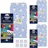 Helix Oxford darželio gimtadienio dovana 12 rūšių trinami spalvoti pieštukai x 3 vnt. + 3 vnt. dovanų maišelis + 3 rūšių lipdukai x 6 vnt. rinkinys, Korėjos žaislų reikmenys blue