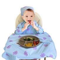Aiju table integrated baby food bib waterproof long sleeve open type, lavender, 1 piece, 1 piece gray