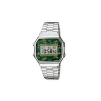 Casio kvadratinis retro šokinėjantis ciferblatas laikrodis kamufliažinis ciferblatas unisex laikrodis kvarcinis mechanizmas nerūdijančio plieno apyrankė japoniškas ir korėjietiškas laikrodis unisex pilkas A168WEC-3 pilka spalva