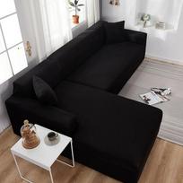Juodos vienspalvės elastingos kampinės sofos užvalkalas 2 3 4 vietų su šezlongu sofa Dekoratyvinis L formos apsauginis užvalkalas 2-seater 150-185cm