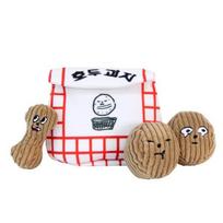 Byte Me Pet Toy Tofu Grandmother Walnut Snack 6.5 x 6.5 cm 2p + Peanut 9 x 5 cm + Bag 17 x 16 cm, mixed colors, 1 set white