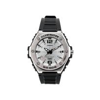 Casio 100M Waterproof Fashion Casual Quartz Movement Resin Leather Strap Watch Men watches Silver MWA-100H-7AV Random Watch Box,Silver Dial gray