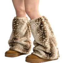 Dirbtinio kailio pūkuotos kojinės 40cm ilgio vamzdelio formos Harajuku stiliaus šiltas kelio įdėklas mergaitėms StyleN beige
