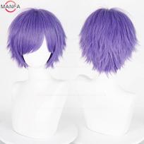Anime 30cm Trumpas Tiesus Cosplay Perukas Juodas Baltas Žalias Rudas Violetinis Mėlynas Pilkas Raudonas Auksinis Vyras Moteris Karščiui Atsparus Sintetinis Plaukas purple