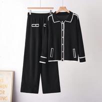 Womens Knit Polo Sweater Wide Leg Pants Set Winter Casual Elegant Outfit Black white