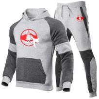 Kyokushin Karate Printed Hoodie Sweatpants Tracksuit Men Hooded Sweatshirt+Pants Pullover Sportwear Suit Clothes 2 Pieces Sets L gray