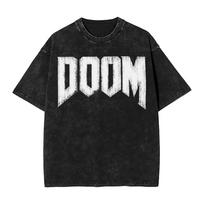 Classic FPS Game DOOM Peripherals Graphic Print T-shirts Vintage Washed Streetwear Harajuku Cotton Tops Men Women Tee 5XL white
